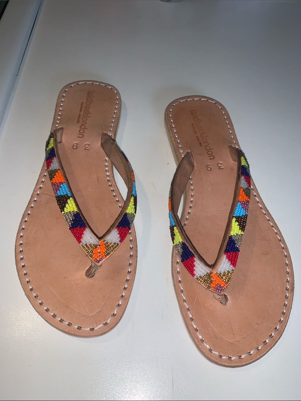 Laidback London Beaded Multicolor Leather Flip Flops - Women - Picture 6 of 9